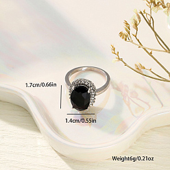 Черный Простые кольца с кубическим цирконием для женщин, со сплавочной фурнитурой со стразами, овальные, чёрные, размер США 7 (17.3 мм)