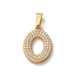 Letter O 304 Stainless Steel Micro Pave Clear Cubic Zirconia Pendants, Letter Charms, Golden, Ion Plating(IP), Letter O, 18x12.5x2.5mm, Hole: 6x2.5mm