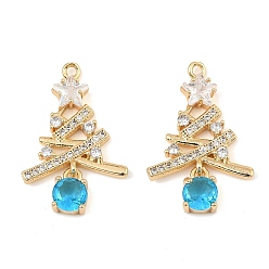 Темно-Голубой Латунные микро проложить кубического циркония подвески, рождественская елка, реальный 18 k позолоченный, глубокое синее небо, 28.5x18.5x4.5 мм, отверстие : 1.5 мм