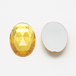 Gold Acrylic Rhinestone Flat Back Cabochons, Faceted, Bottom Silver Plated, Oval, Gold, 40x30x7~7.5mm
