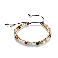 Flower Amazonite Natural Flower Amazonite Beads Multi-Strand Bracelets, with Electroplate Non-magnetic Synthetic Hematite Bead, Nylon Thread, 2-1/8 inch(5.5cm)