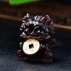 Гранат Смоляные фигурки пиксиу витрина украшения, с естественной гранат, фен-шуй энергетический камень подарок для домашнего офиса украшение рабочего стола, 40x40x50 мм