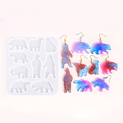 Медведь DIY силиконовые формы кулон, формы для литья смолы, для уф-смолы, изготовление ювелирных изделий из эпоксидной смолы, медведь, 134x119x4 мм, внутренний диаметр: 32~60x28~52 мм