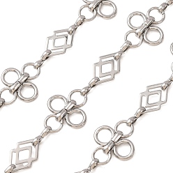 Stainless Steel Color 304 Stainless Steel Clover & Rhombus Link Chains, Unwelded, with Spool, Stainless Steel Color, 14x3mm