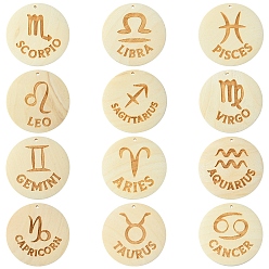 Constellation 12шт 12 стили деревянные подвески, плоско-круглые, созвездие, 40x39x6 мм, отверстие : 1.6 мм, 1 шт / стиль