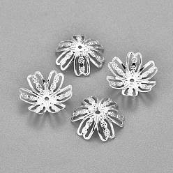 Серебро 201 причудливые колпачки для бусин из нержавеющей стали., цветок, 6-лепесток, серебряные, 14.5x14x4 мм, отверстие : 1 мм