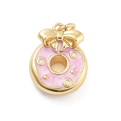 Donut Подвески из латуни с эмалью в стойку, без кадмия и без свинца, долговечный, реальный 18 k позолоченный, пончик, 15.5x12.5x6 мм, отверстие : 3 мм