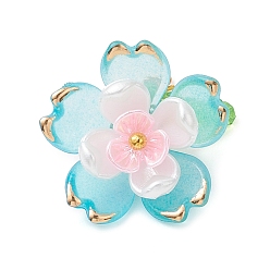 Темно-Голубой Прозрачные акриловые подвески, со стеклянными бисеринами, цветок, золотой металл обвитыми, глубокое синее небо, 17.5x18x19 мм, отверстие : 1.8 мм