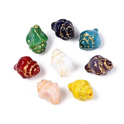 (52) Непрозрачная лаванда Стеклянные бусины, раковина, золотой металл обвитыми, разноцветные, 15x11.5~12x9.5~10 мм, отверстие : 1.2 мм