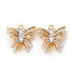 Real Gold Plated & Real Platinum Plated Латунные микро проложить кубического циркония подвески, бабочки прелести, настоящее золото и платина, 18x17x5 мм, отверстие : 1.5 мм