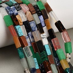Смешанные камни Натуральные и синтетические смешанные каменные бусы пряди, кубоид, смешанные окрашенные и неокрашенные, 11.5~13x5.5~6x4.5~6.5 мм, отверстие : 1 мм, около 33 шт / нитка, 15.35''~15.55'' (39~39.5 см)