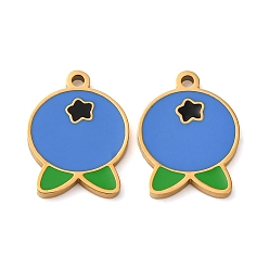 Blueberry 304 подвески из нержавеющей стали, с эмалью, ионное покрытие (ip), фрукты, черника, 14x10x1.5 мм