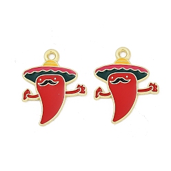 Hot Pepper Подвески из сплава с эмалью на тему Синко де Майо, золотые, острый перец, 22.5x18x1 мм, отверстие : 1.6 мм