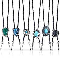 Античное Серебро 6 шт. 6 стили шнуры из искусственной кожи, акрила и смолы, ожерелья-лариаты для женщин, античное серебро, 19.41~41.97 дюйм (49.3~106.6 см), 1 шт / стиль