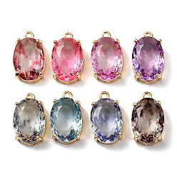 Золотой Латунь стекло амулеты, овальные, граненые, золотые, 17x10x7 мм, отверстие : 1.4 мм