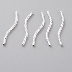 Посеребрённый Бисера латунной трубки, долговечный, изогнутые бусины, 925 серебро покрытием, 25x1.5 мм, отверстие : 0.8 мм