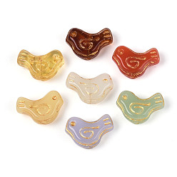 (52) Непрозрачная лаванда Краска для выпечки и стеклянные бусины, инкрустированные золотым металлом, птица, разноцветные, 11.5x16.5x5.5~6 мм, отверстие : 0.9~1.2 мм