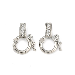 Платина Застежки-твистеры из латуни с микропейвом и прозрачным фианитом, долговечный, стойки покрытие, платина, 14x10x5 мм, отверстие : 4x2.5 мм