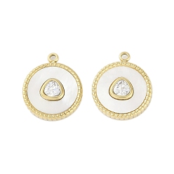 Настоящее золото 18K Природные подвески оболочки, ионное покрытие (IP) 304 плоские круглые подвески из нержавеющей стали, ручная полировка, реальный 18 k позолоченный, 18.5x16.5x3 мм, отверстие : 1.6 мм