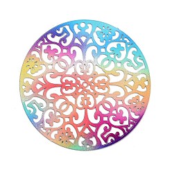Плоский Круглый Железные подвески, гравированные металлические украшения, Радуга цветов, плоско-круглые, 40x0.8 мм, отверстие : 0.8 мм