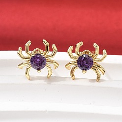 Настоящее золото 18K Серьги-гвоздики из латуни с микропаве из кубических цирконий в форме паука, стойки покрытие, долговечный, без кадмия и без свинца, реальный 18 k позолоченный, 9x10 мм
