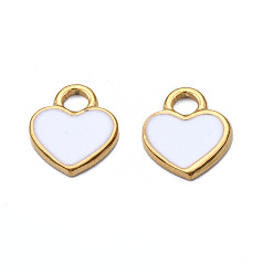 Белый 201 прелести нержавеющей стали, с эмалью, сердце, золотые, белые, 12x10.5x1.5 мм, отверстие : 2 мм