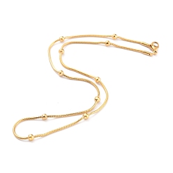 Золотой 304 нержавеющей стали круглого змея цепи ожерелья, с круглыми шариками и омаров коготь застежками, золотые, 16.53 дюйм (42 см), 1.5 мм