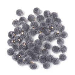 Темно-Серый Подвески из искусственного норкового меха, со сплавочной фурнитурой, круглые, золотые, темно-серый, 16.5x14.5 мм, отверстие : 1.5 мм