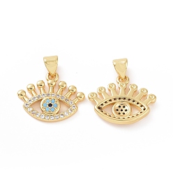 Golden Brass Micro Pave Cubic Zirconia Pendants, Evil Eye Charm, Golden, 19.5x18.5x2mm, Hole: 5x3mm
