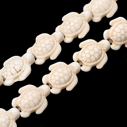 Белый Синтетические бусины, окрашенные в бирюзовый цвет, черепаха, белые, 14x11x5.5 мм, отверстие : 1.2 мм, около 28 шт / нитка, 14.29'' (36.3 см)