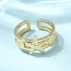 Морская звезда Латунные кольца-манжеты для женщин, реальный 18 k позолоченный, морская звезда, 11 мм