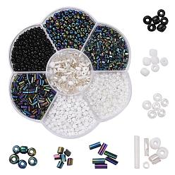 Mixed Color 7 Style Opaque Colours & Iris & Ceylon Glass Seed Beads, Glass Bugle Beads, for Jewelry Making, Mixed Color, about 1450/box