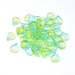 Зеленый газон Прозрачные стеклянные амулеты, лепестковая форма, два тона, зеленый газон, 15x12x4.5 мм, отверстие : 1 мм