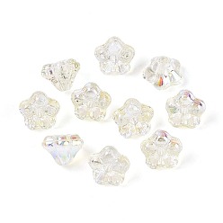 Светло-желтый Гальванизируйте прозрачное стекло бисер нитей, петуния цветок, с покрытием AB цвета, светло-желтый, 5.5~6.5x8~8.5x8~8.5 мм, отверстие : 1~1.2 мм, около 100 шт / нитка, 21.26~21.65 дюйм (54~55 см)