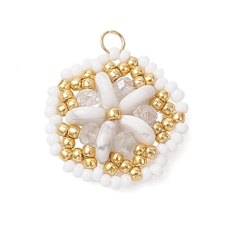 Белый Подвески в виде цветов из натурального говлита и стеклянного бисера, со стеклом, граненые, белые, 23x22x6.5 мм, Перейти кольцо: 4x0.5 мм, внутренний диаметр: 3 мм