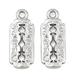 Stainless Steel Color 304 Stainless Steel Pendants, Rectangle with Floral Pattern Charms, Stainless Steel Color, 21x9x2mm, Hole: 1.8mm