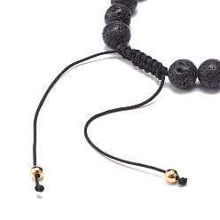 Volleyball Natural Lava Rock & Acrylic Braided Bead Bracelet, Essential Oil Gemstone Jewelry for Men Women, Volleyball Pattern, Inner Diameter: 2-1/8~3-5/8 inch(5.5~9.3cm)