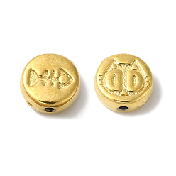 Золотой 304 из нержавеющей стали бусы, плоский круглый с кошачьей и рыбной костью, золотые, 7x3 мм, отверстие : 1 мм