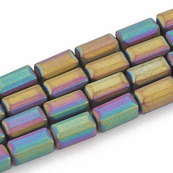 Rainbow Plated Electroplate Non-magnetic Synthetic Hematite Beads Strands, Matte Style, Cuboid, Multi-color Plated, 8x4x4mm, Hole: 1mm, about 50pcs/strand, 15.74 inch