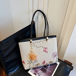 Черный Набор сумок-тоут большой емкости с растительным принтом своими руками, включая материалы сумки из искусственной кожи, чёрные, 270x310x100 мм