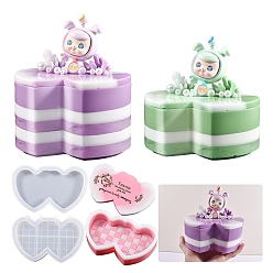 Белый Двойное сердце diy силиконовые формы для хранения, формы для литья смолы, для уф-смолы, изготовление ювелирных изделий из эпоксидной смолы, белые, 164x102x11.5 мм, внутренний диаметр: 71x145 мм