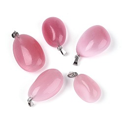 Фламинго Подвески кошачий глаз, самородки прелести, с 201 защелкой из нержавеющей стали на поручнях, цвет нержавеющей стали, фламинго, 24~37x15~24x7~20 мм, отверстие : 6x2.5 мм