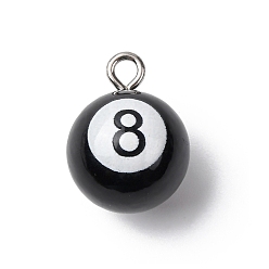Черный Спортивные подвески из непрозрачной смолы, бильярдное очарование, с железной платиной петлей, чёрные, 20.5x15.5 мм, отверстие : 2.5 мм