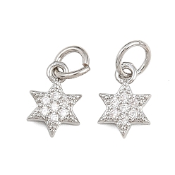 Платина Латунные микро проложить кубического циркония подвески, для евреев, звезда прелести Дэвида, платина, 9.5x6.5x2 мм, отверстие : 2 мм