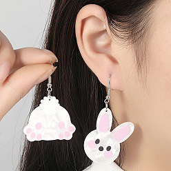 Белый Пасхальные акриловые серьги-подвески, платина, слева и справа, белые, 42x35 мм