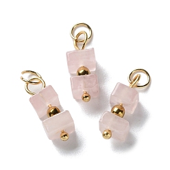 Розовый Кварц Подвески из натурального розового кварца в форме куба, с 304 петлями из нержавеющей стали, золотые, 17~17.5x5.5~6x5.5~6 мм, отверстие : 3.5 мм