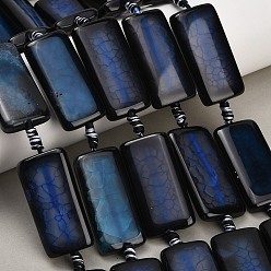 Prussian Blue Natural Dragon Veins Agate Beads Strands, Dyed & Heated, Rectangle, Prussian Blue, 38~40x19.5~20.5x6~7mm, Hole: 3mm, about 8pcs/strand, 15.55~15.75''(39.5~40cm)