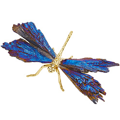Золотой Украшения из гальванизированного сплава стрекозы с натуральным турмалином, товары для украшения дома, золотые, 41x73~110x18~21 мм