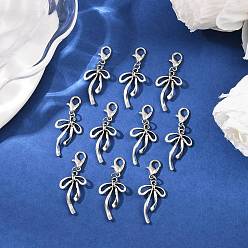 Bowknot 10 шт. подвески для обуви в тибетском стиле из сплава, с карабин-лобстерами , античное серебро, бантом, 38.5 мм