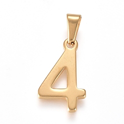 Number 304 подвески из нержавеющей стали, число, золотые, кол. 4, 21x12.5x1.5 мм, отверстие : 6x3 мм